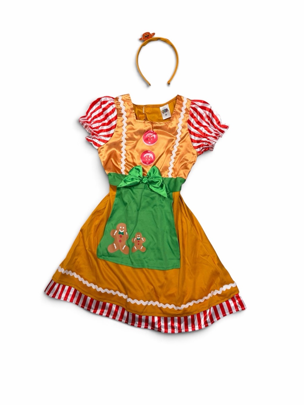 Gingerbread Girl Costume Dress with Headband - Orange & Green